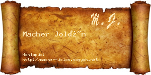 Macher Jolán névjegykártya